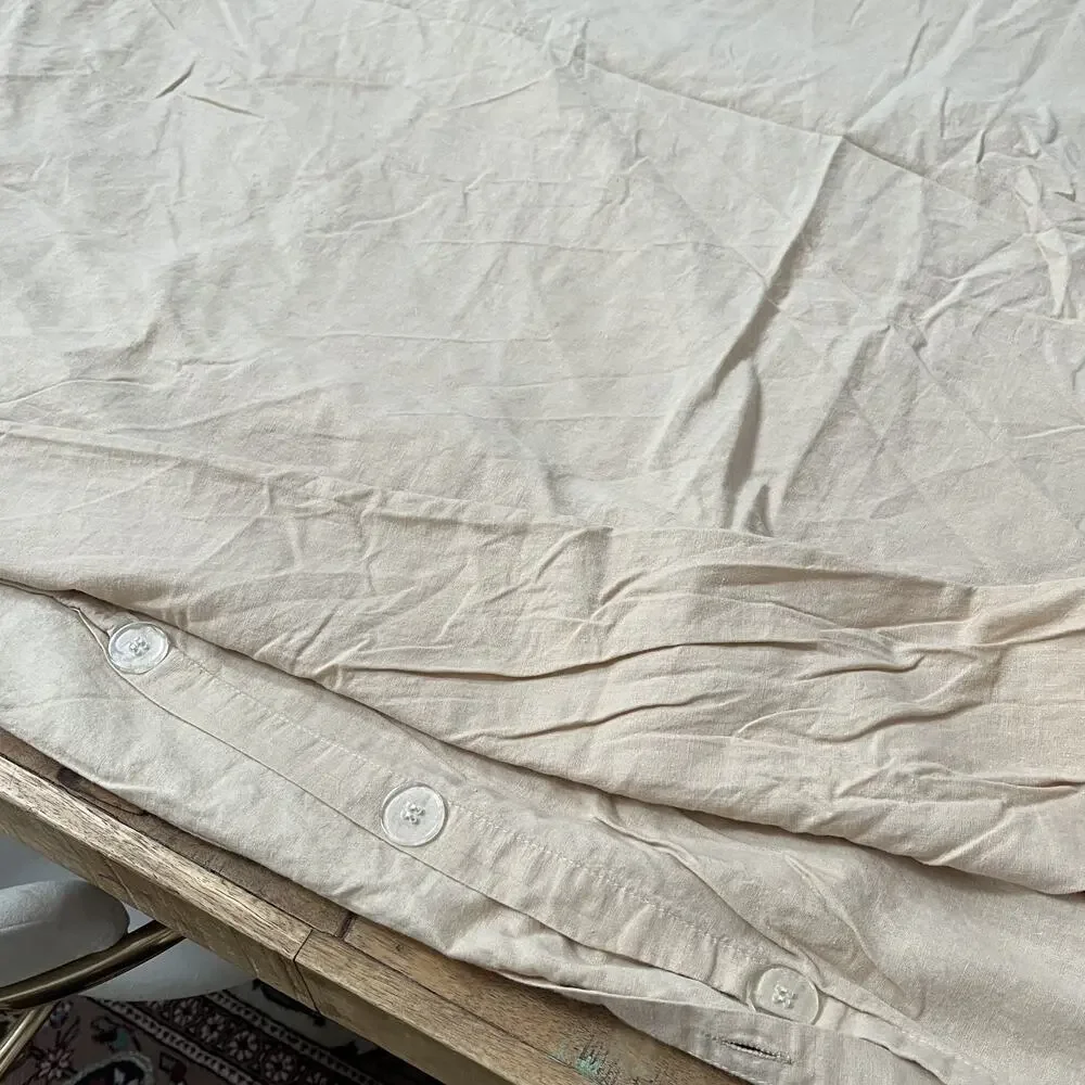 Frye Full Duvet Cover Pale Pink Solid Cotton Linen Blend Button Closure